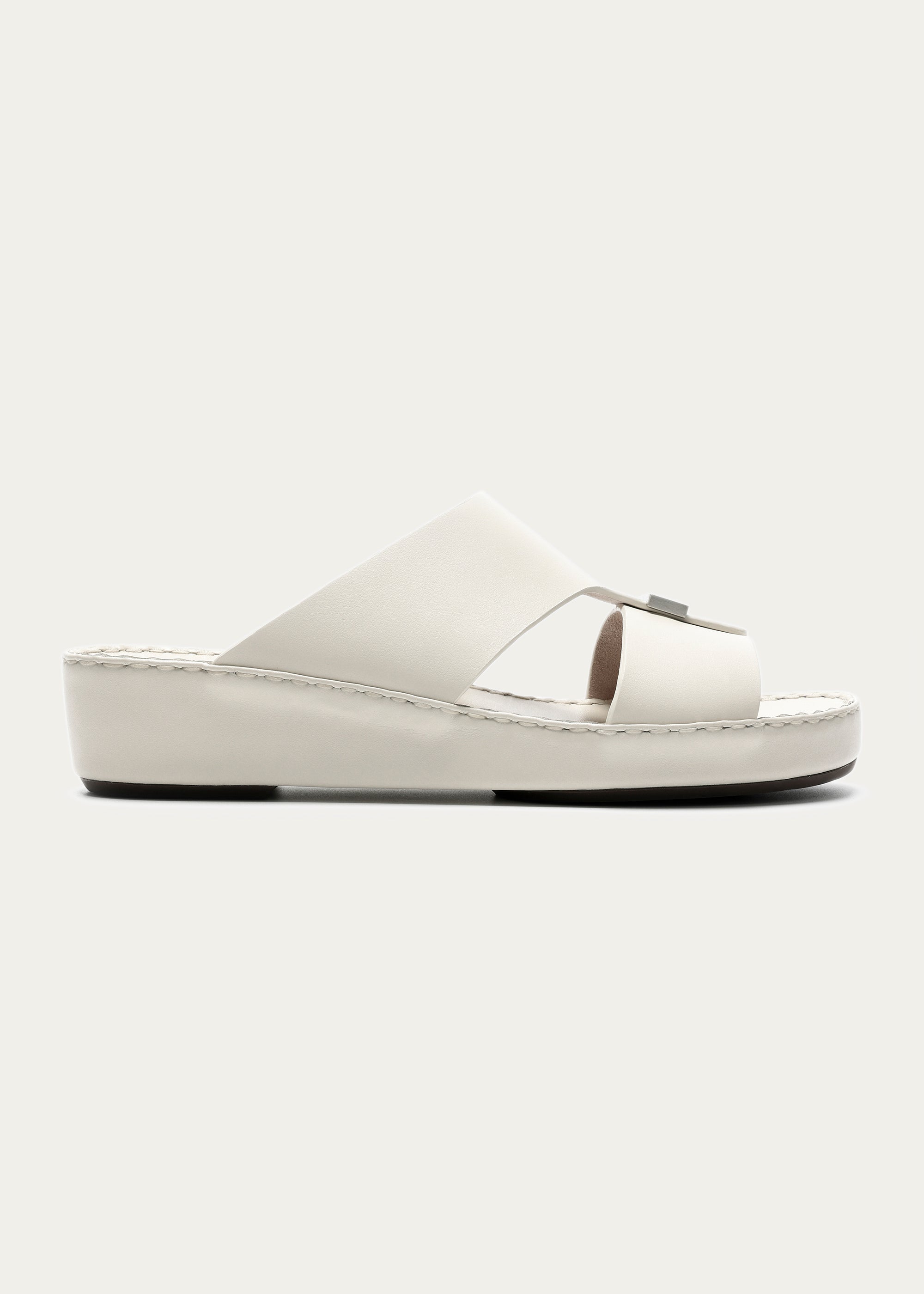 Luxury Buckle Calf Leather Sandals-Parthenon Series-Cream White
