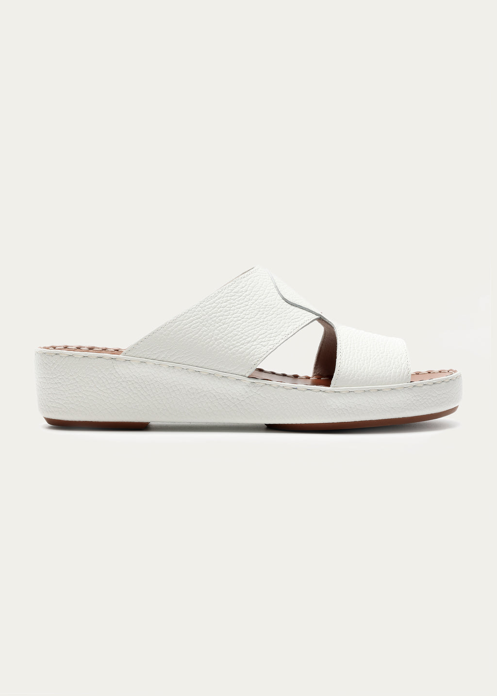 Crown White Leather Sandals-Pure Series-White Brown