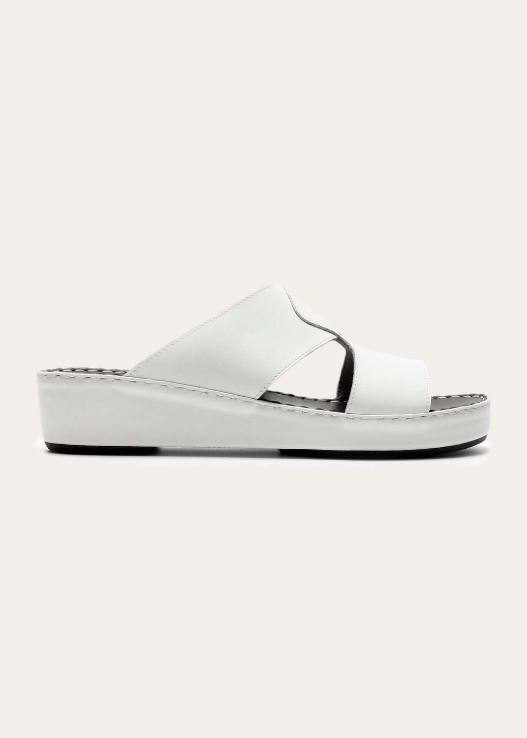 Crown White Leather Sandals-Pure Series-White Coffee