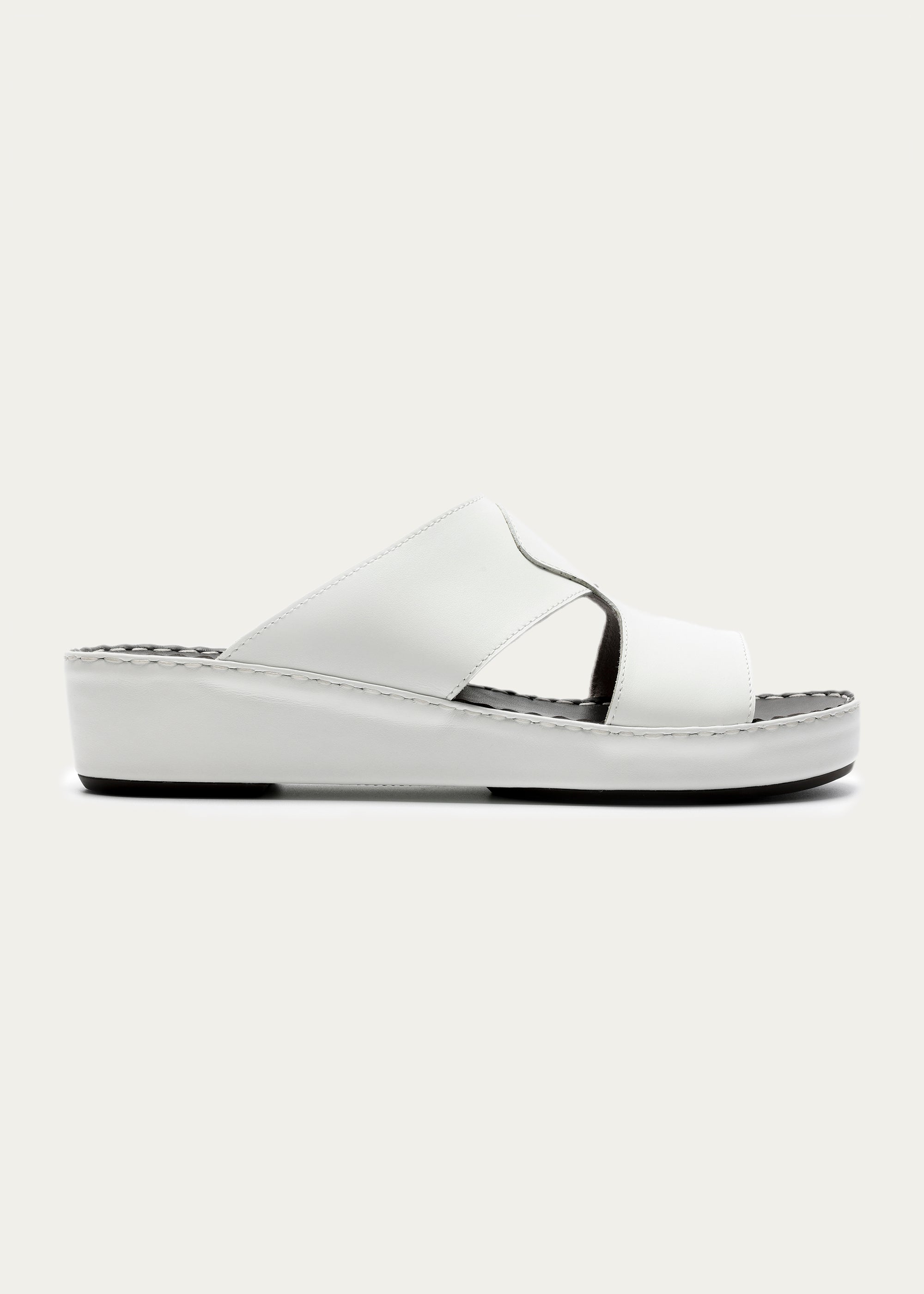 Crown White Leather Sandals-Pure Series-White Coffee