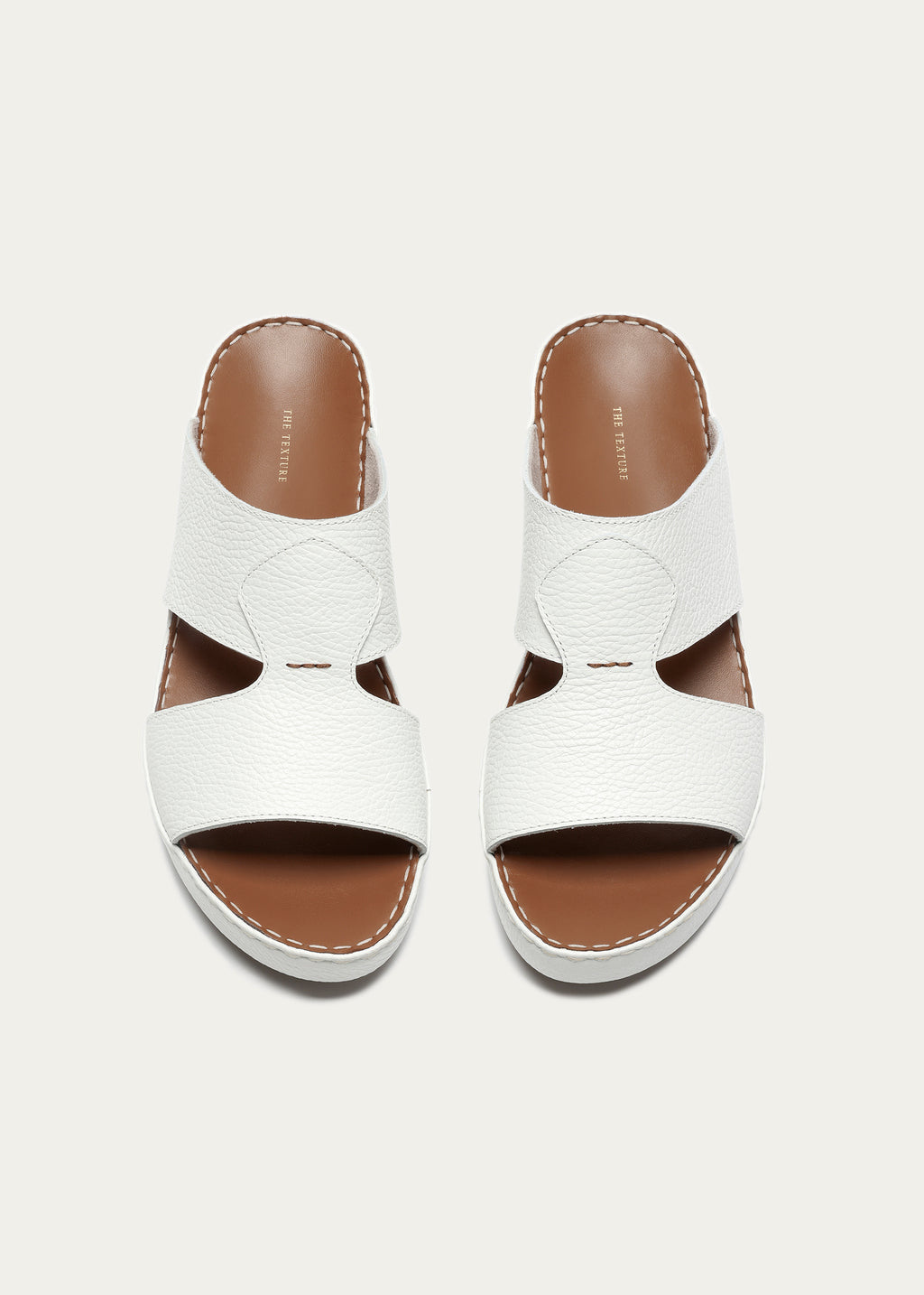 Crown White Leather Sandals-Pure Series-White Brown