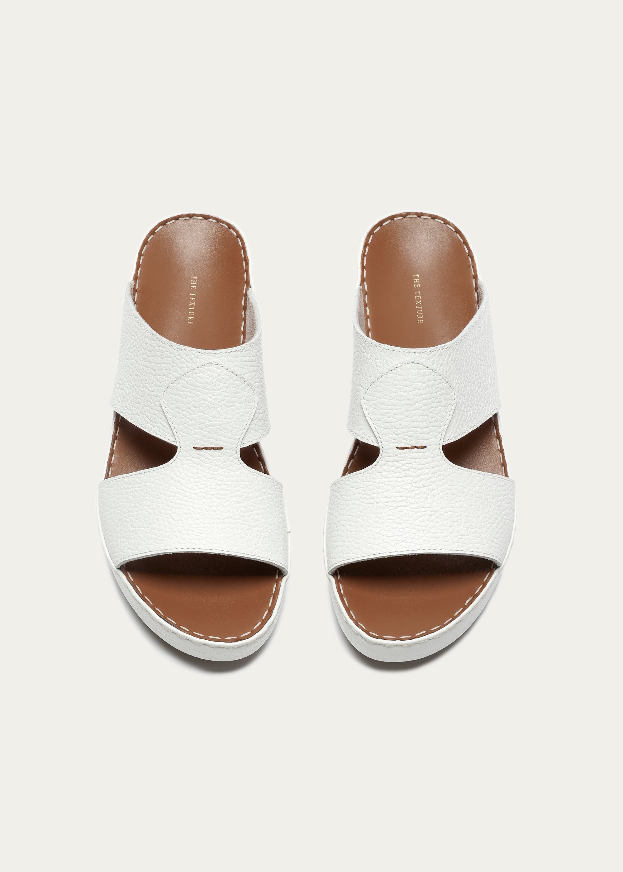 Crown White Leather Sandals-Pure Series-White Brown