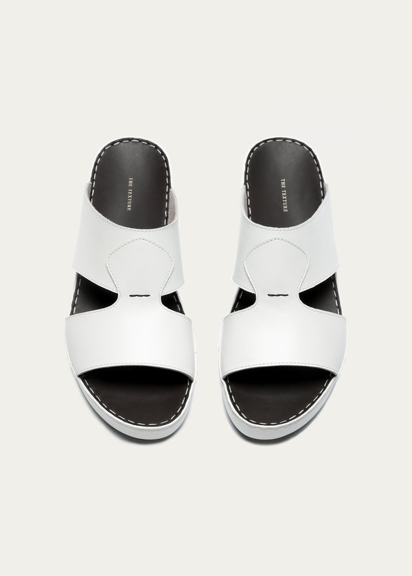 Crown White Leather Sandals-Pure Series-White Coffee