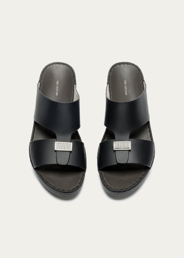 Luxury Buckle Calf Leather Sandals-Parthenon Series-Matte Black