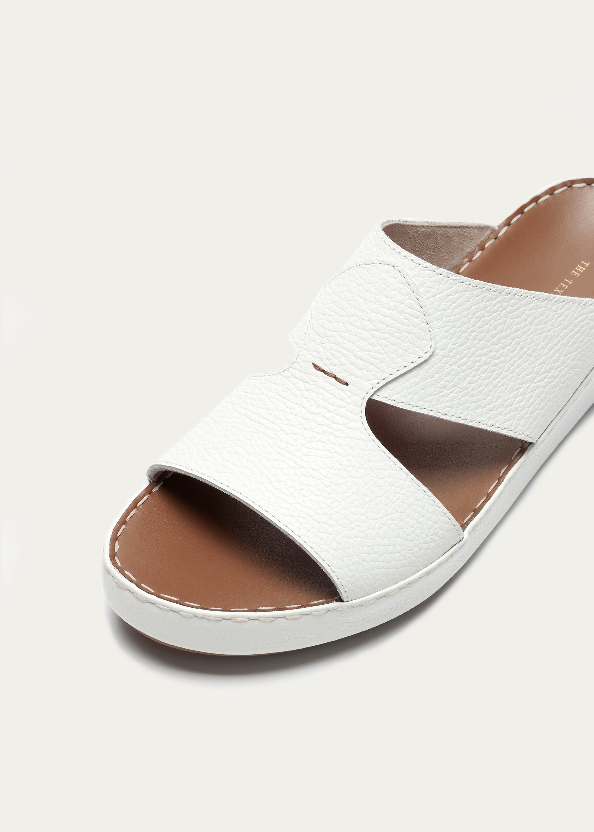 Crown White Leather Sandals-Pure Series-White Brown