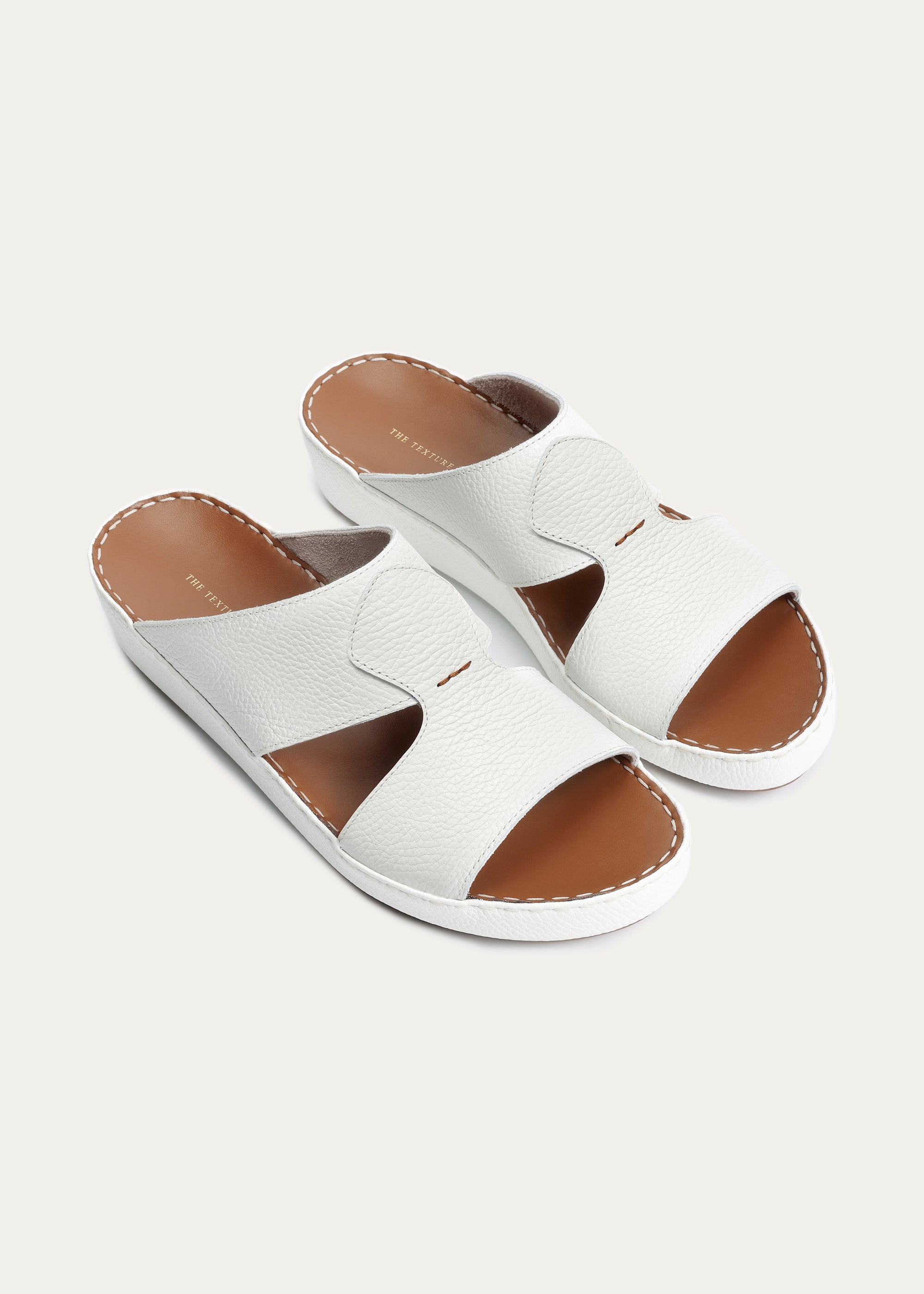Crown White Leather Sandals-Pure Series-White Brown