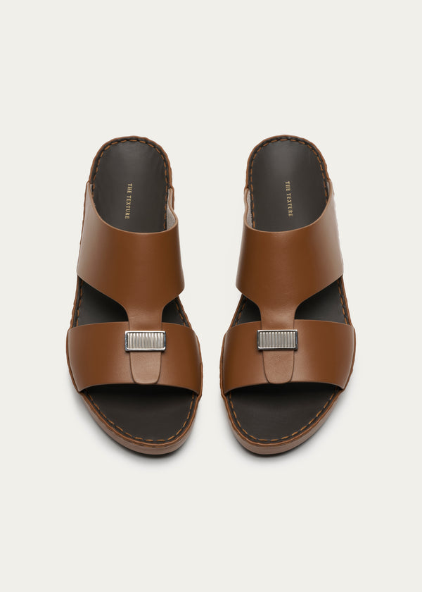 Calf Leather Sandals-Parthenon Series-Golden Brown