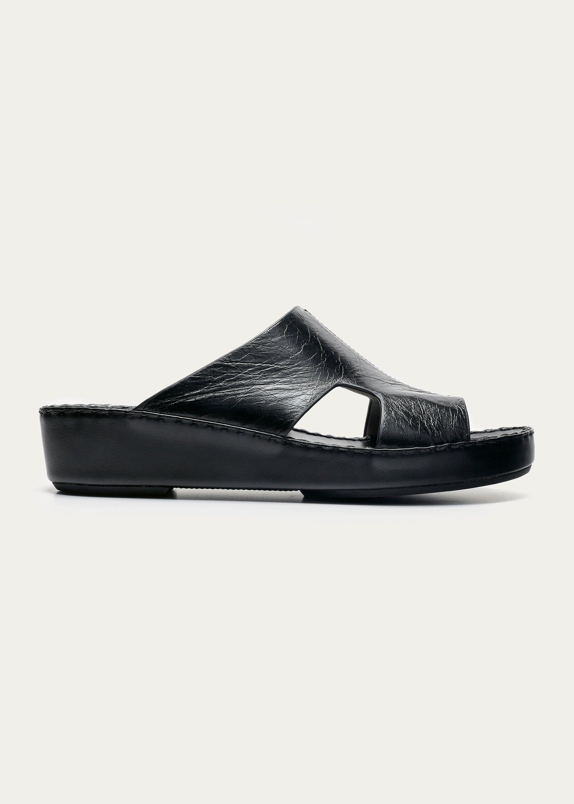 Calf Leather Sandals-Times Series-Midnight Black