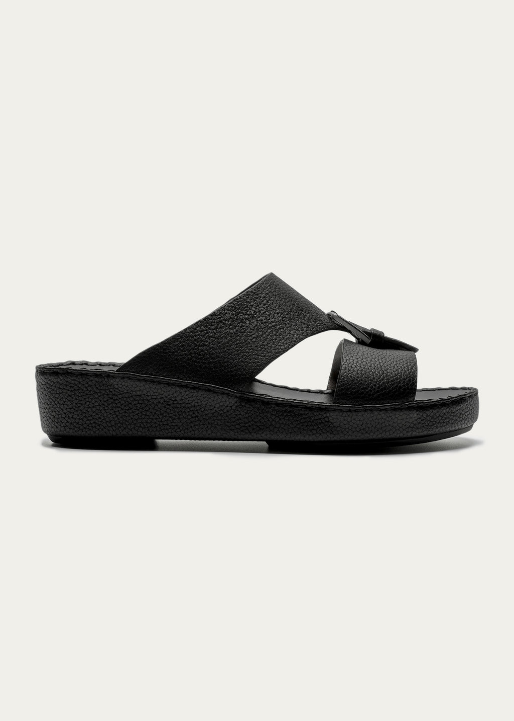Belt Buckle Grain Leather Sandals-Super Soft Series-Deep Black