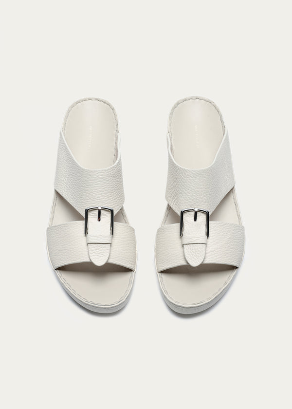 Belt Buckle Grain Leather Sandals-Super Soft Series-Cream White