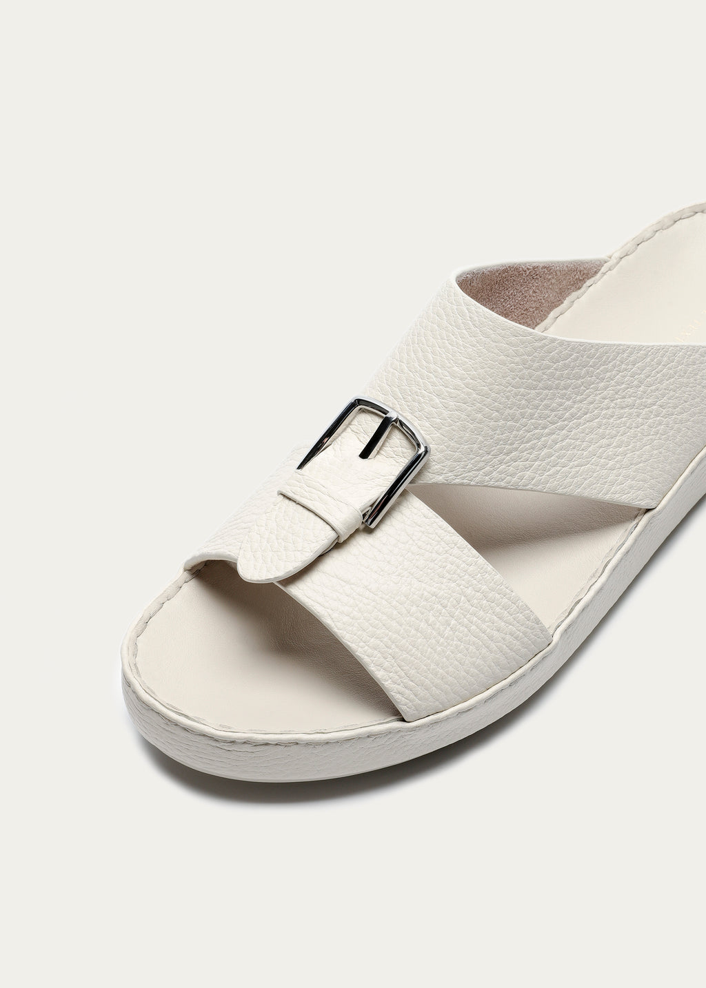 Belt Buckle Grain Leather Sandals-Super Soft Series-Cream White
