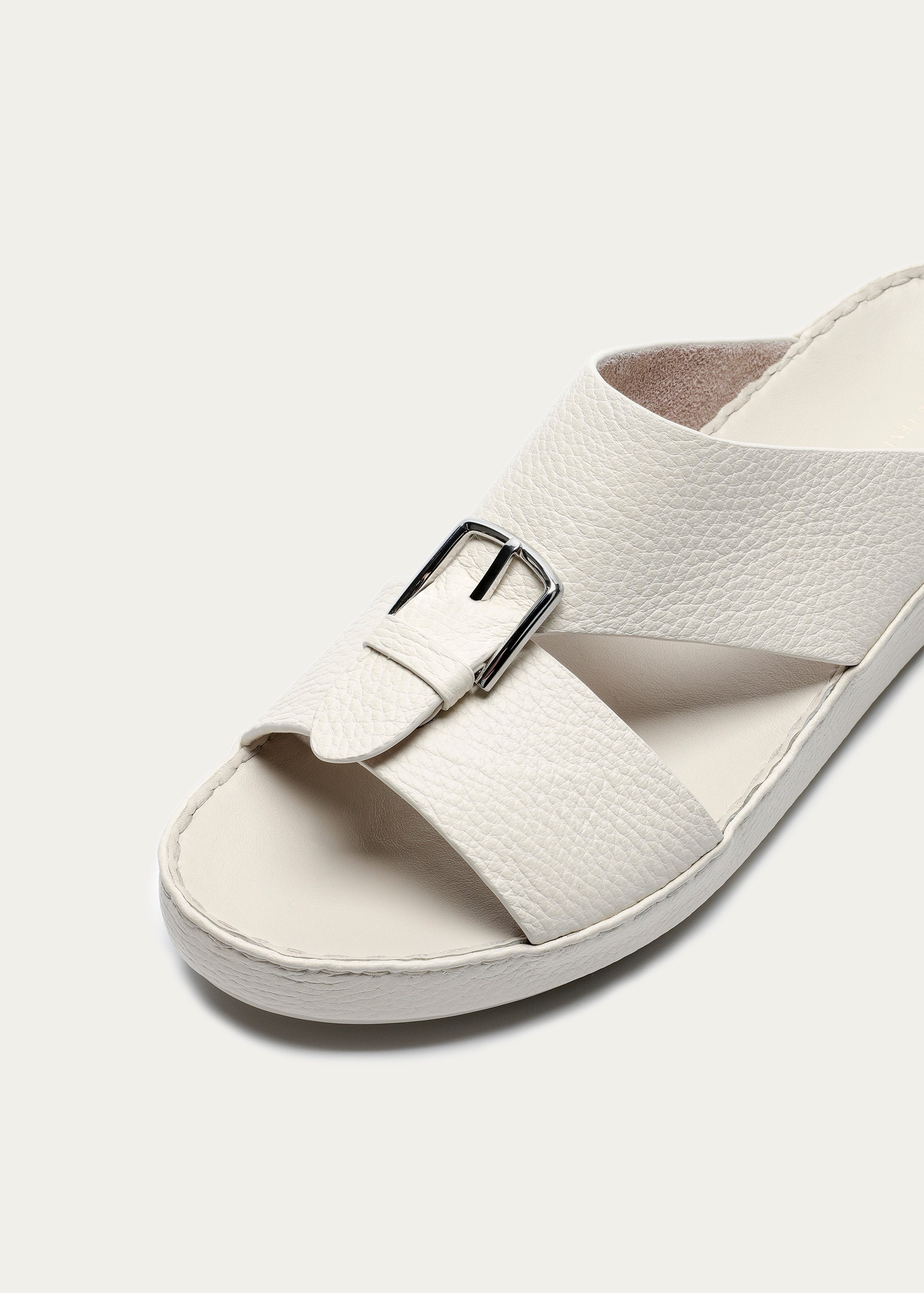 Belt Buckle Grain Leather Sandals-Super Soft Series-Cream White