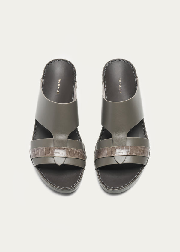 Crocodile Leather Sandals-Precious Series-Titanium Gray