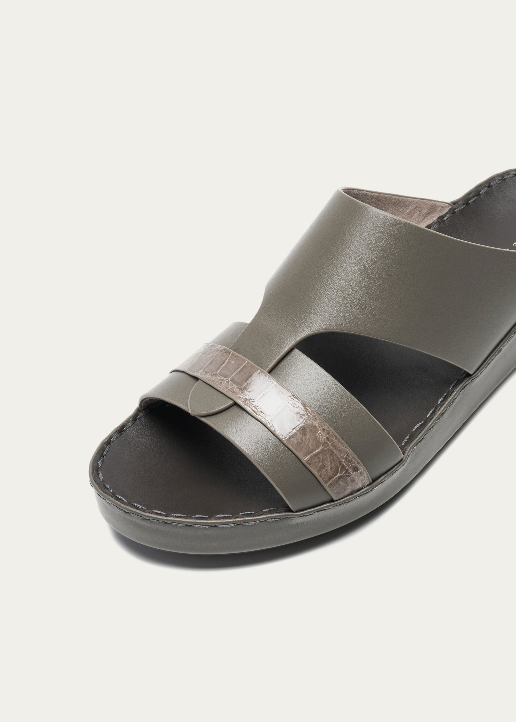 Crocodile Leather Sandals-Precious Series-Titanium Gray