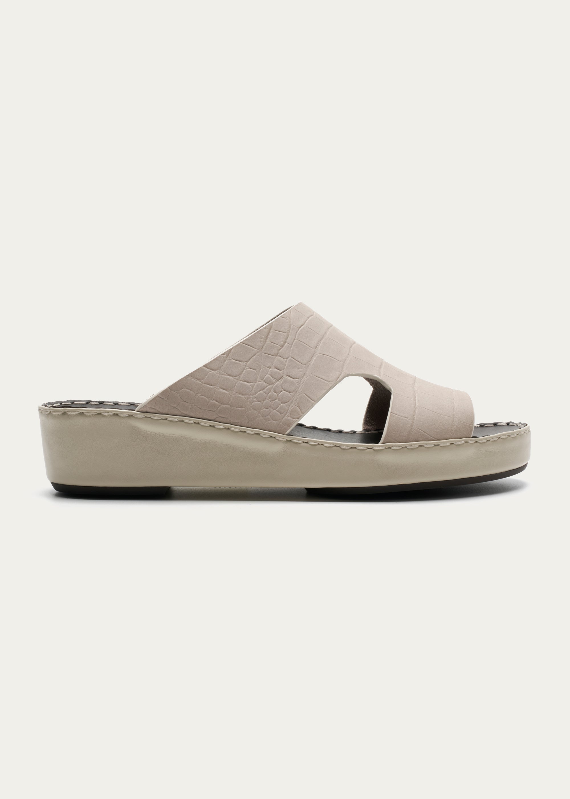 Calf Leather Sandals-Croc Print Nubuck Series-Light Beige