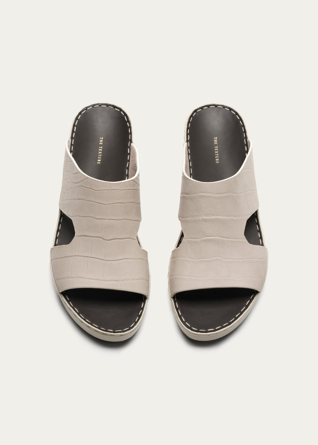 Calf Leather Sandals-Croc Print Nubuck Series-Light Beige