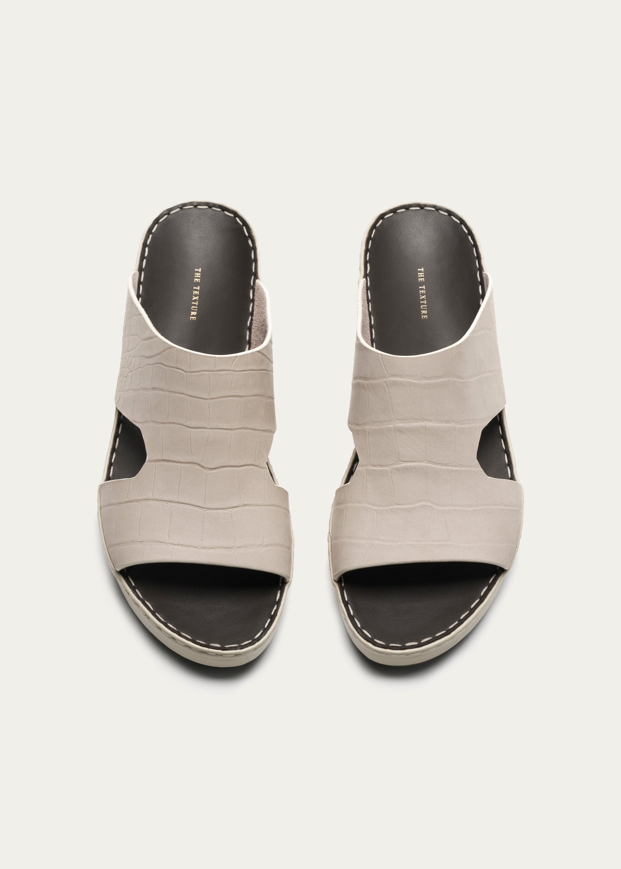 Calf Leather Sandals-Croc Print Nubuck Series-Light Beige