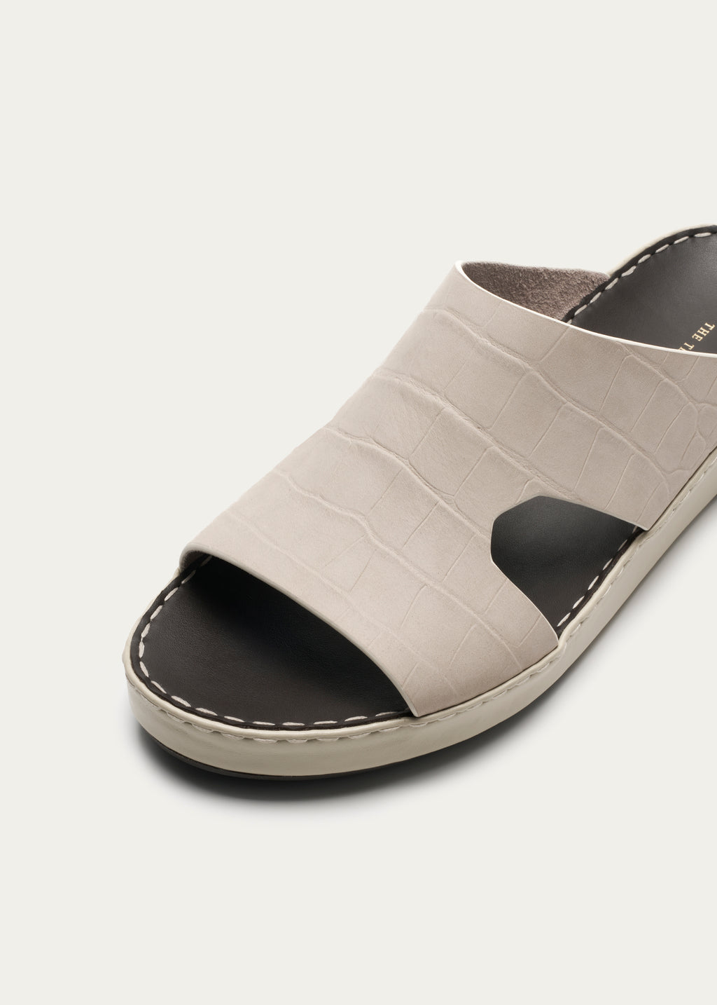 Calf Leather Sandals-Croc Print Nubuck Series-Light Beige