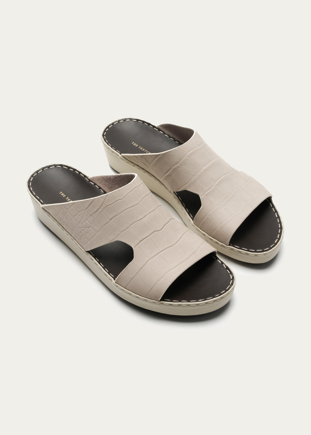 Calf Leather Sandals-Croc Print Nubuck Series-Light Beige